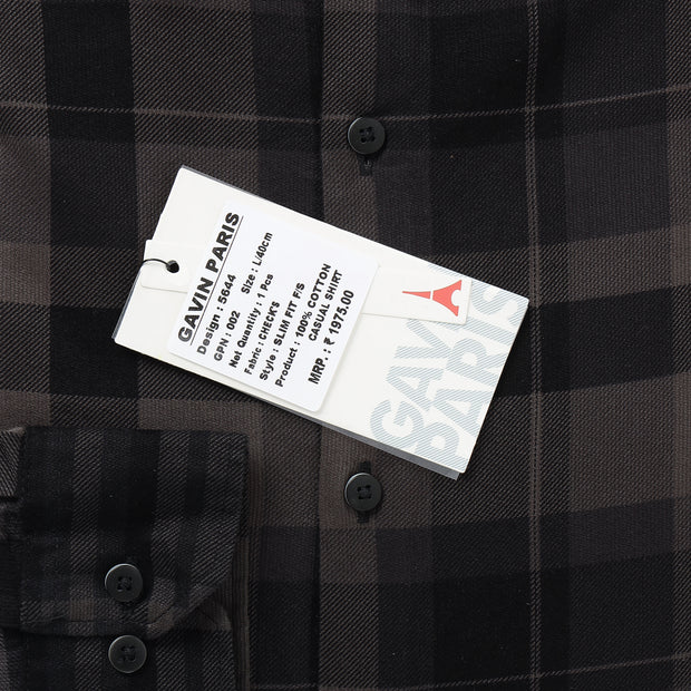 Black and Grey Checkered Slim Fit Full-Sleeve Shirt (GP002)