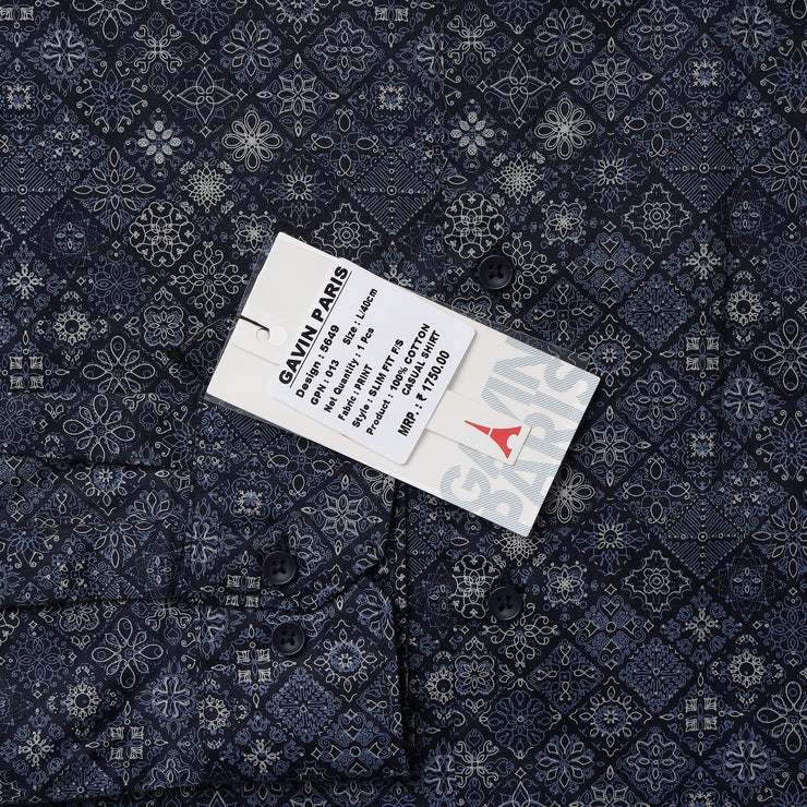 Blue Geometric Pattern Full Sleeve Shirt (GP013)