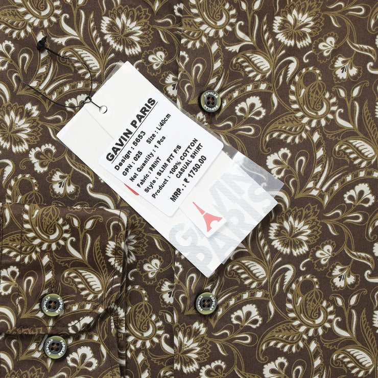 Brown with Floral Pattern Full Sleeve Shirt (GP025)