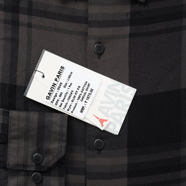 Dark Grey and Black Checkered Pattern Slim Fit Full Sleeve Shirt (GP003)