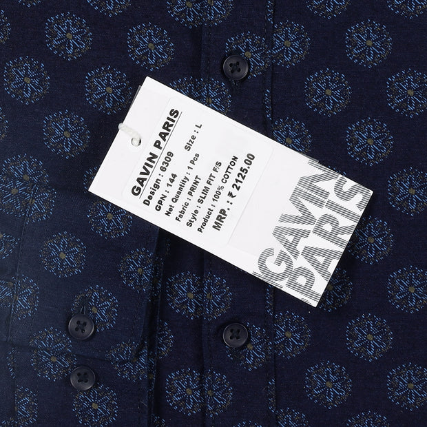 Full Sleeve Slim Fit Shirt - Navy Blue Medallion Print (GP144)
