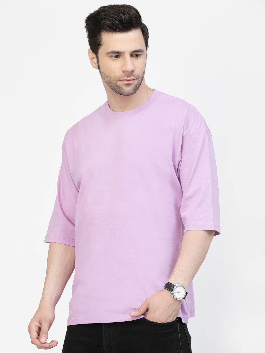 Lavender Plain Cotton Oversized Tee by Gavin Pairs
