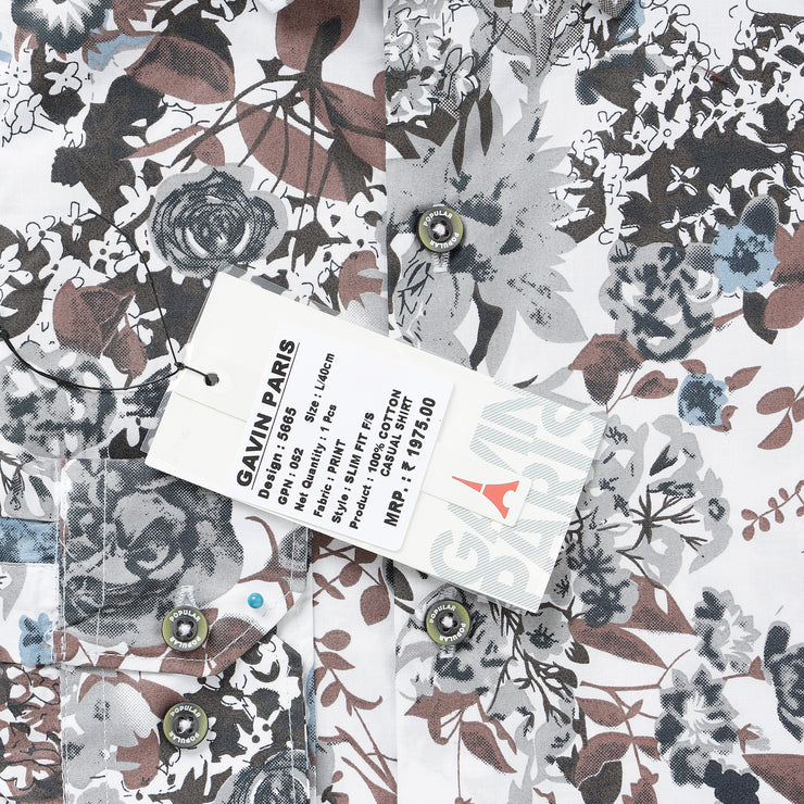 White with Multicolor Floral Pattern Slim Fit  Full Sleeve Shirt (GP052)