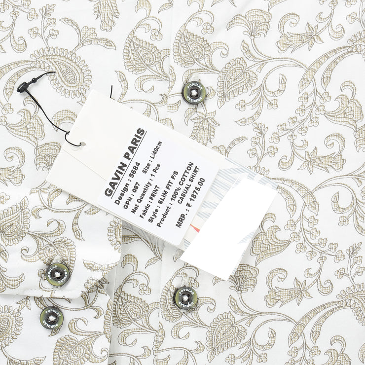 White Paisley Slim Fit Full-Sleeve Shirt (GP087)