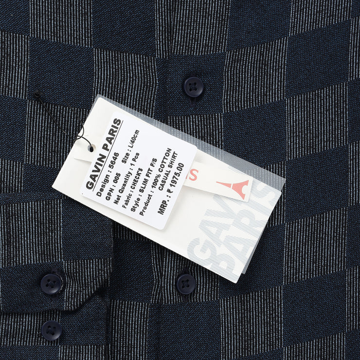 Navy Blue Checkered Pattern Slim Fit Full Sleeve Shirt (GP005)