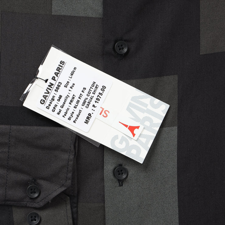 Black and Grey Block Pattern Slim Fit Full Sleeve Shirt (GP048)