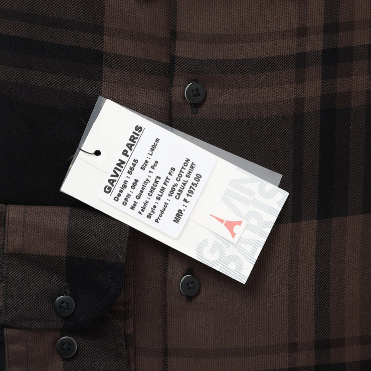 Brown and Black Checkered Pattern Slim Fit Full Sleeve Shirt (GP004)
