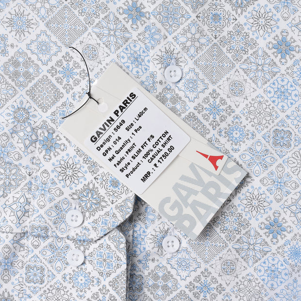 Blue and Grey Geometric Pattern Slim Fit Full Sleeve Shirt (GP014)