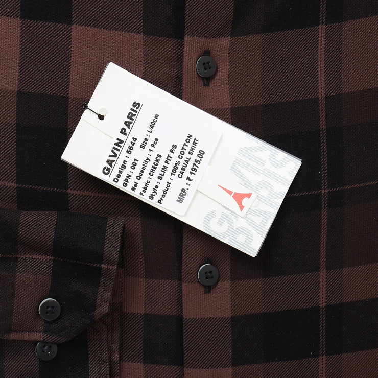 Checkered Slim Fit Full-Sleeve Shirt - Brown & Black (GP001)