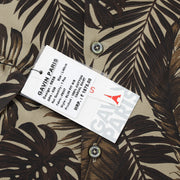 Half Sleeve Slim Fit Shirt - Beige with Brown Tropical Leaf Pattern (GP038)