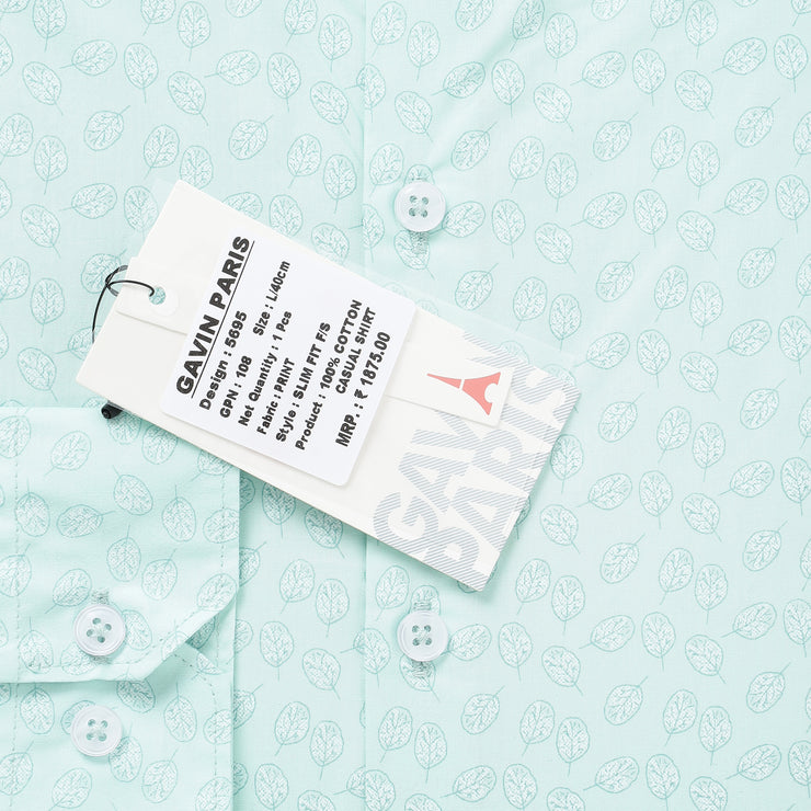 Mint Green with Leaf Pattern Full Sleeve Shirt (GP108)