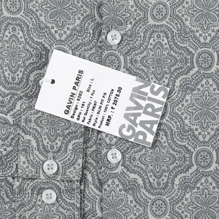 Grey Floral Paisley Print Slim Fit Full Sleeve Shirt (GP161)