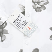 Half Sleeve Slim Fit Shirt - White with Grey Floral Pattern (GP050)