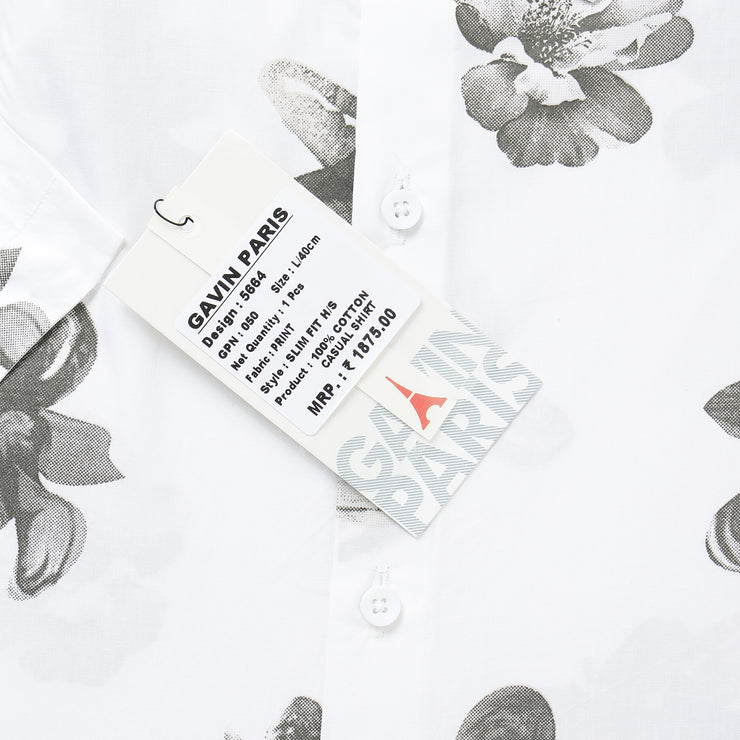 Half Sleeve Slim Fit Shirt - White with Grey Floral Pattern (GP050)
