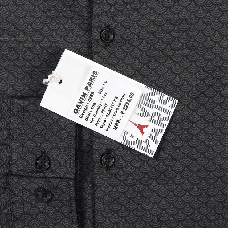 Black and Gray Scallop Pattern Slim Fit Full Sleeve Shirt (GP156)