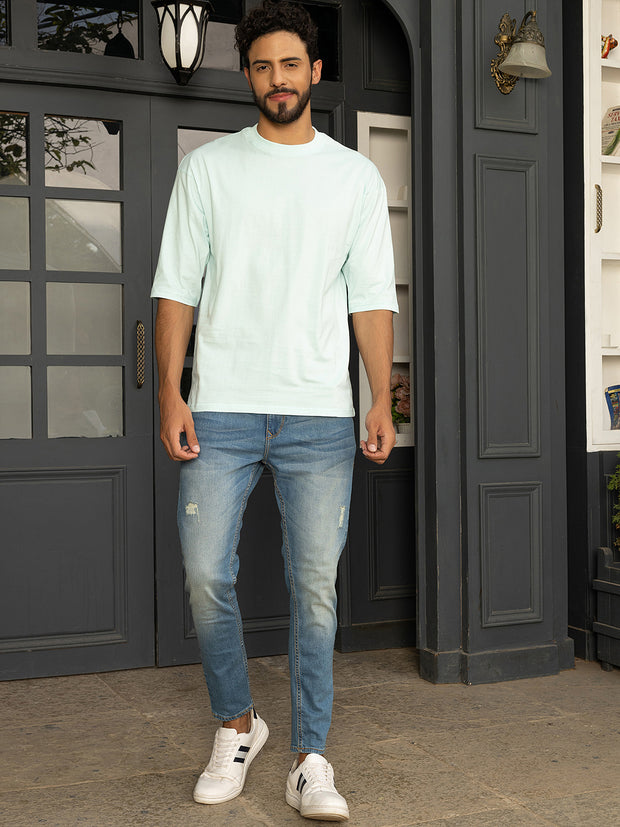 Selfie Aqua Blue Oversized Drop shoulder Tee by Gavin Paris