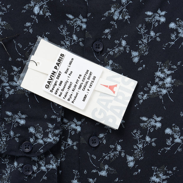 Black Floral Slim Fit Full-Sleeve Shirt (GP096)