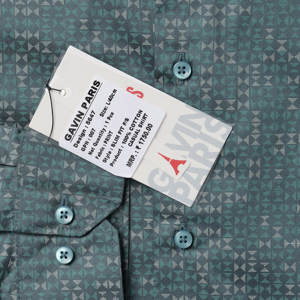 Full Sleeve Slim Fit Shirt - Teal with Geometric Pattern (GP007)