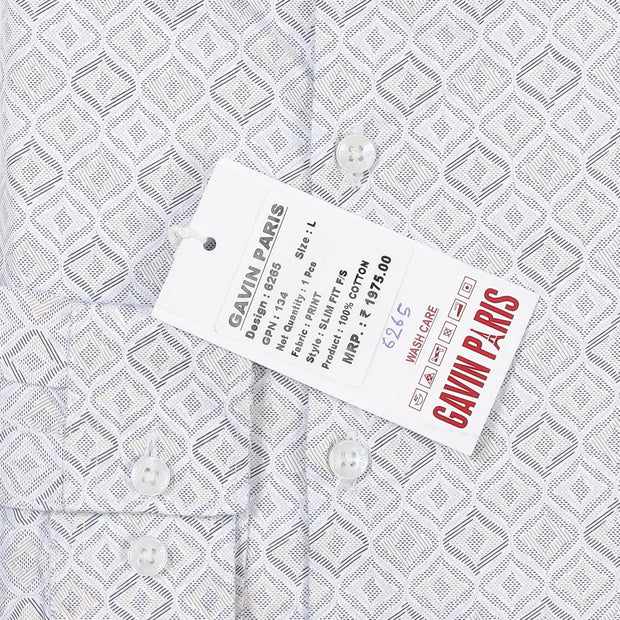 Blue and White Geometric Pattern Slim Fit Full Sleeve Shirt (GP134)