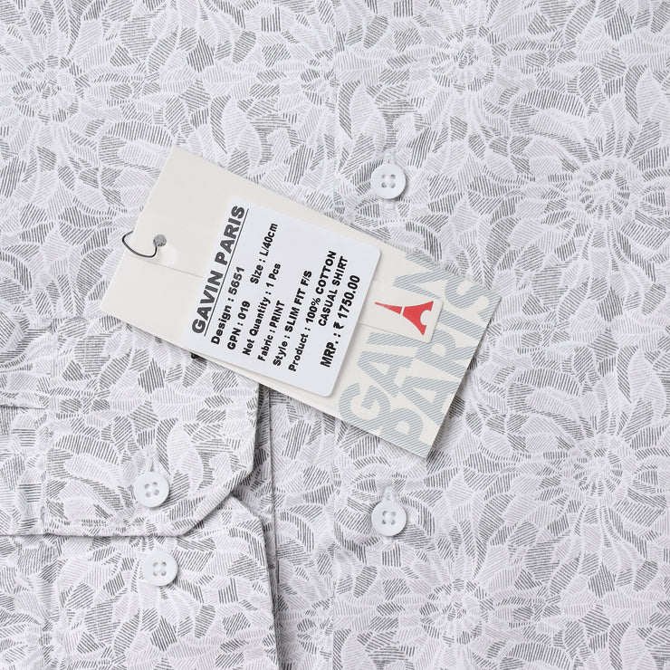 Full Sleeve Shirt - White with Floral Pattern (GP019)