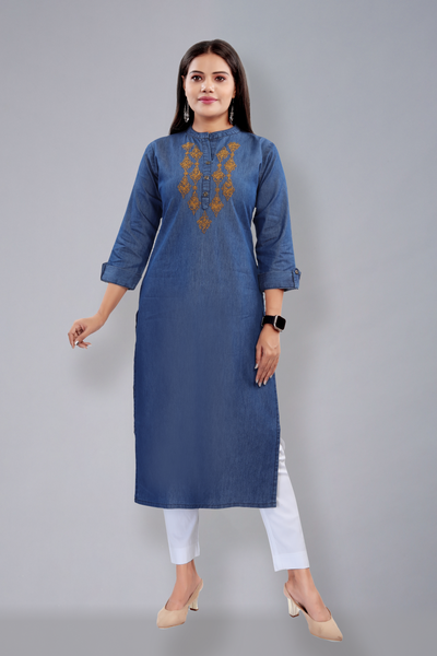 Denim kurti with embroidery (D6020)