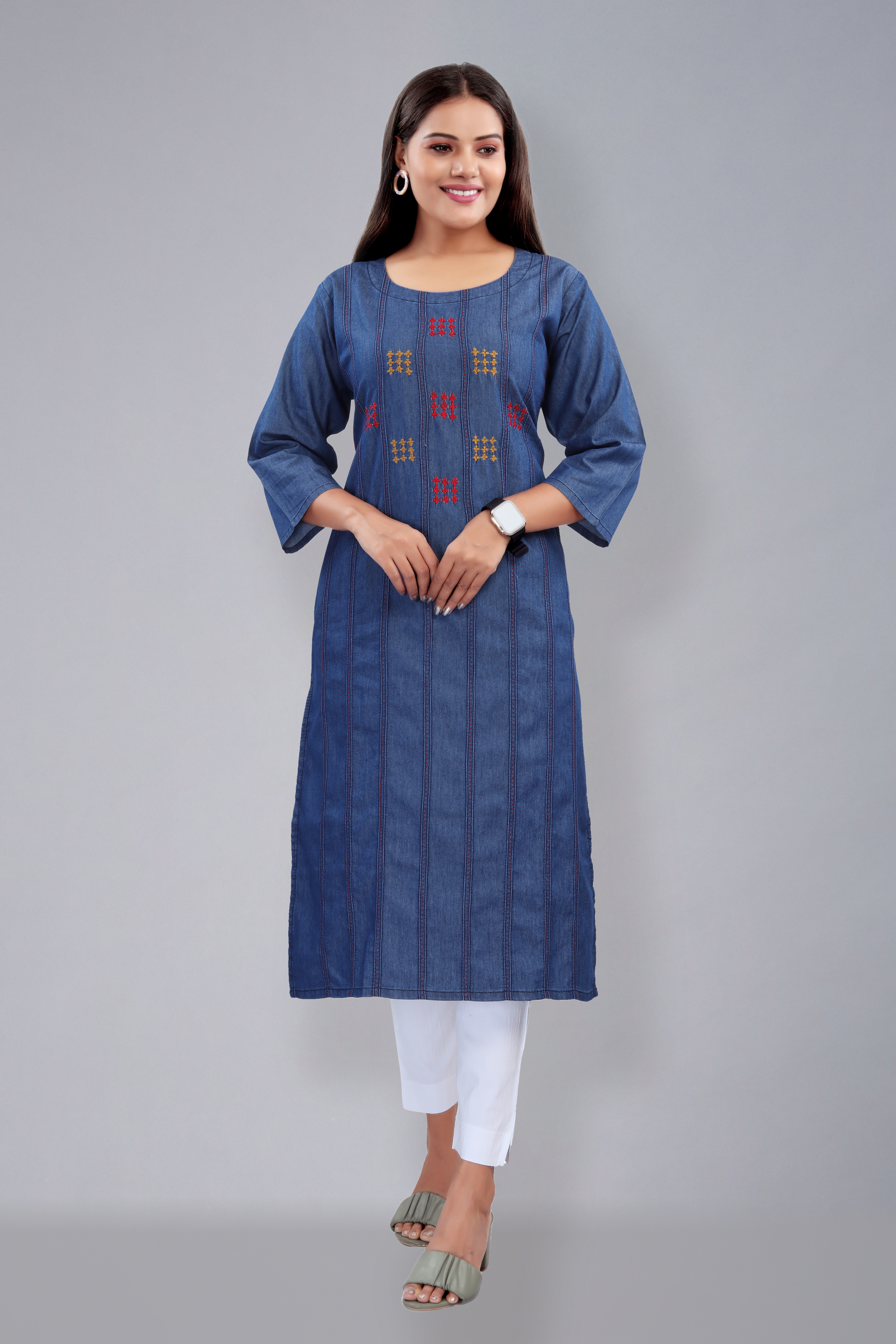 Denim kurti with embroidery (D6021)