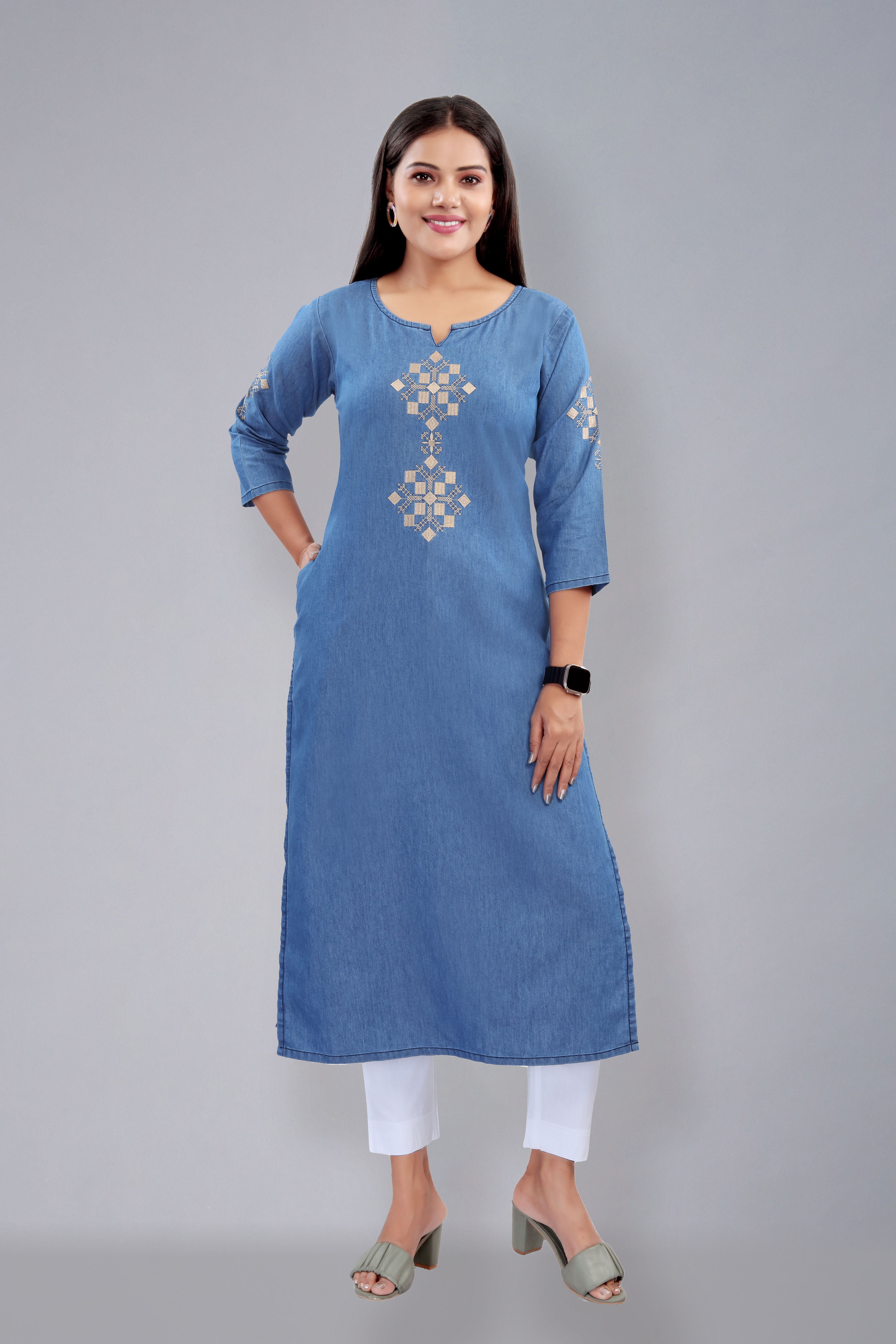 Denim kurti with embroidery (D6022)