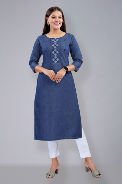 Denim kurti with embroidery (D6029)