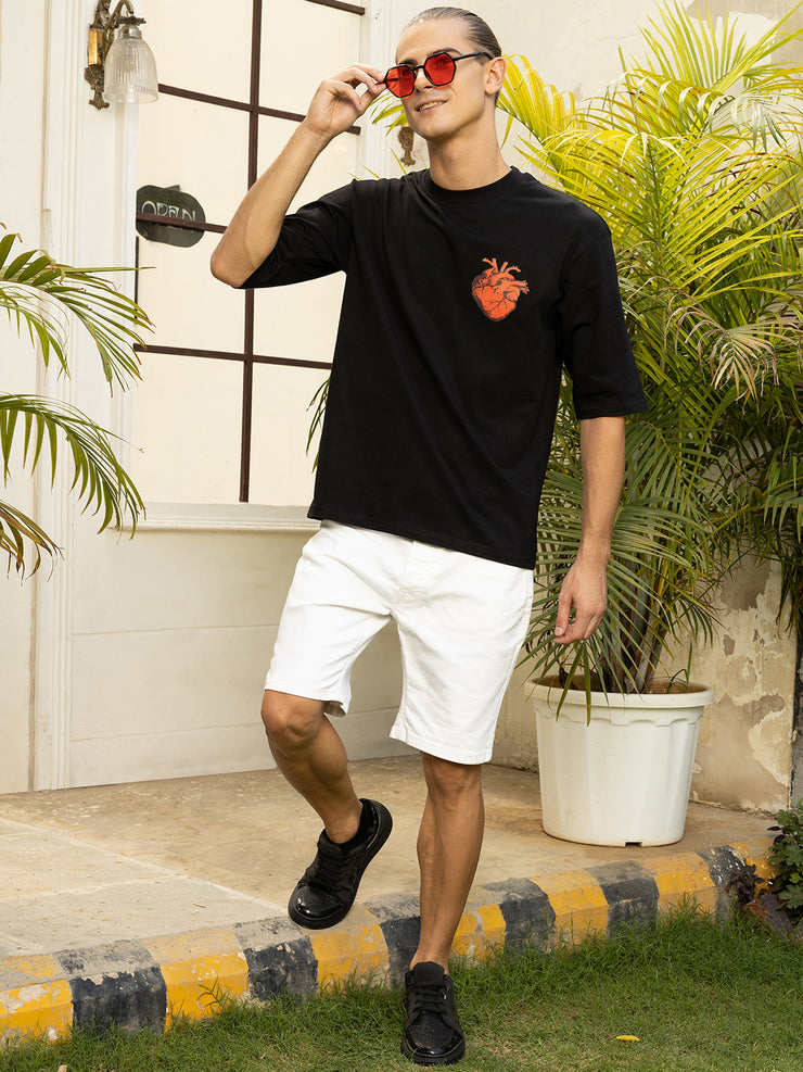 Red Heart Black Oversized Unisex Tee By Gavin Paris