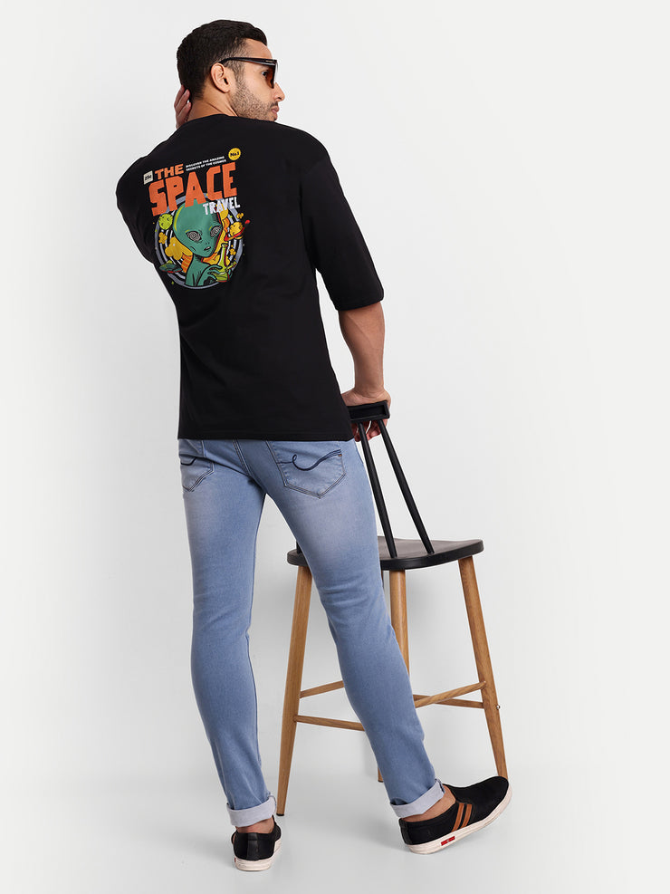 The Space Travel Black Back Print Drop-shoulder Oversized Tee by Gavin Paris