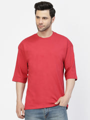 Red Plain Oversized Drop Shoulder Unisex Tshirt By Gavin Paris