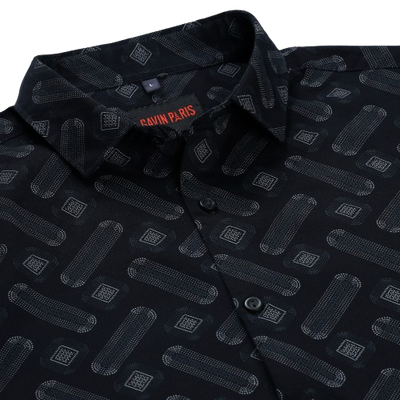 Black Abstract Pattern Slim Fit Full Sleeve Shirt (GP256)
