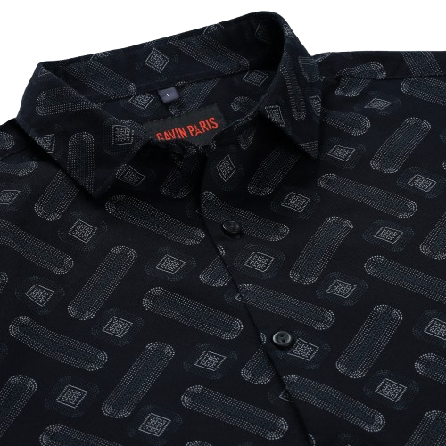 Black Abstract Pattern Slim Fit Full Sleeve Shirt (GP256)