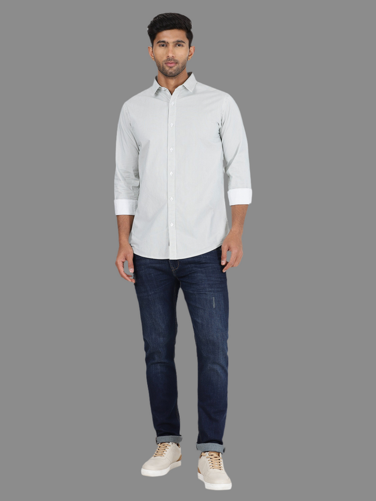 Pinstriped Slim Fit Full-Sleeve Shirt - Light Green (GP082)