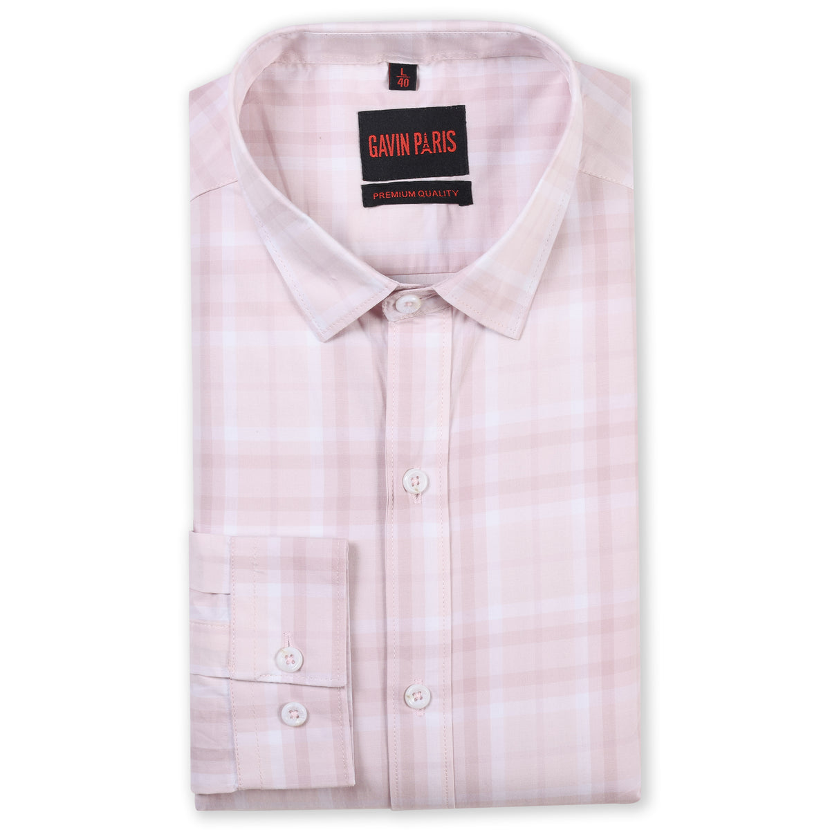 Light Pink Checkered Slim Fit Cotton Men's Full Sleeve Shirt (GP348)