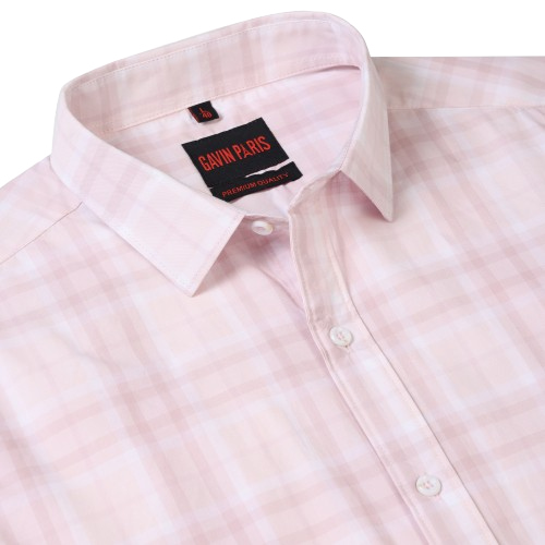 Light Pink Checkered Slim Fit Cotton Men's Full Sleeve Shirt (GP348)