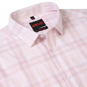Light Pink Checkered Slim Fit Cotton Men's Full Sleeve Shirt (GP348)