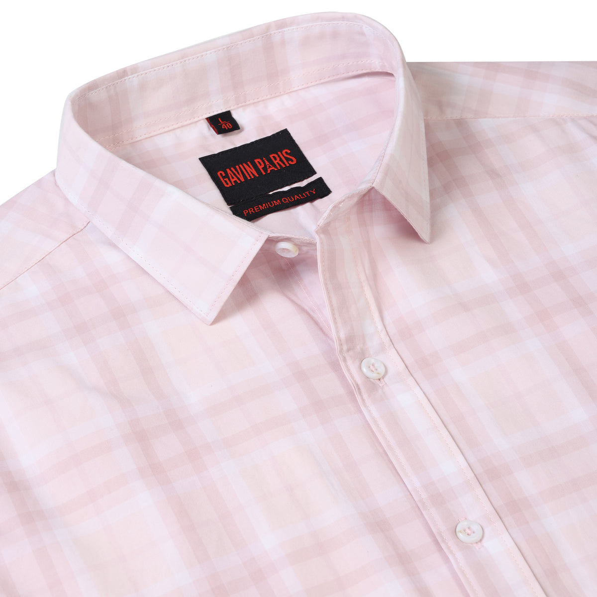 Light Pink Checkered Slim Fit Cotton Men's Full Sleeve Shirt (GP348)