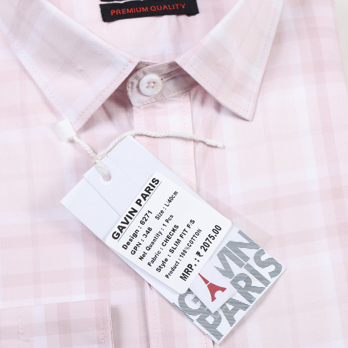 Light Pink Checkered Slim Fit Cotton Men's Full Sleeve Shirt (GP348)