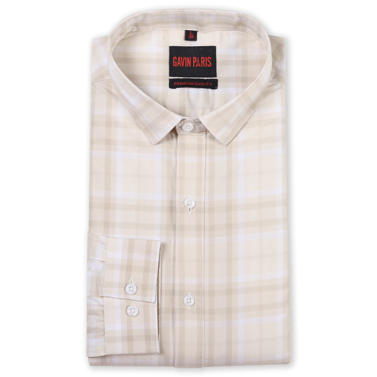 Beige Checkered Slim Fit Cotton Men's Full Sleeve Shirt (GP349)