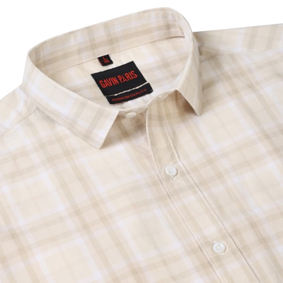 Beige Checkered Slim Fit Cotton Men's Full Sleeve Shirt (GP349)