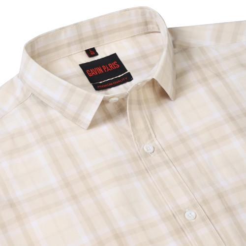 Beige Checkered Slim Fit Cotton Men's Full Sleeve Shirt (GP349)