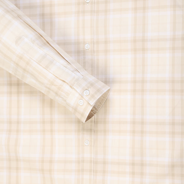 Beige Checkered Slim Fit Cotton Men's Full Sleeve Shirt (GP349)