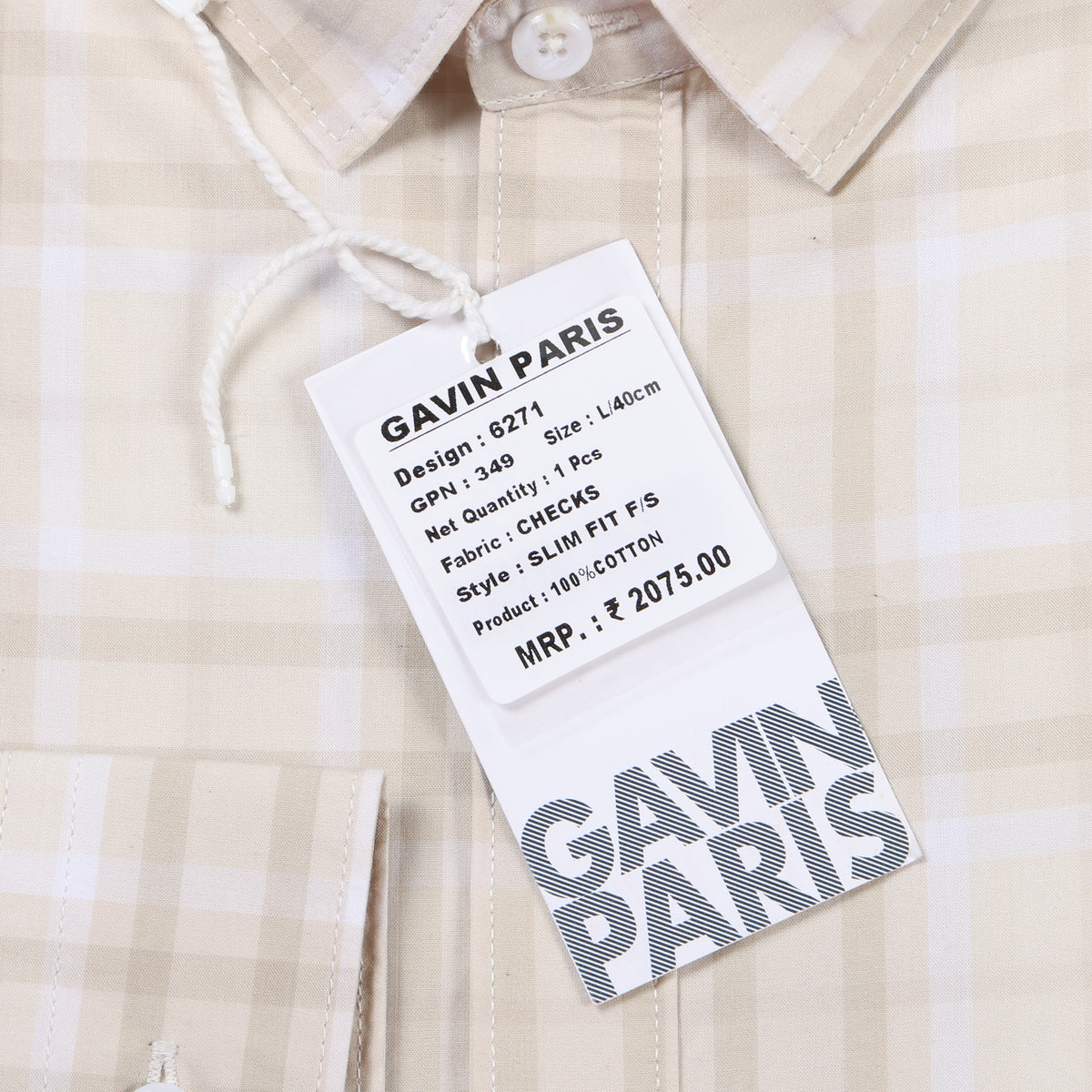 Beige Checkered Slim Fit Cotton Men's Full Sleeve Shirt (GP349)