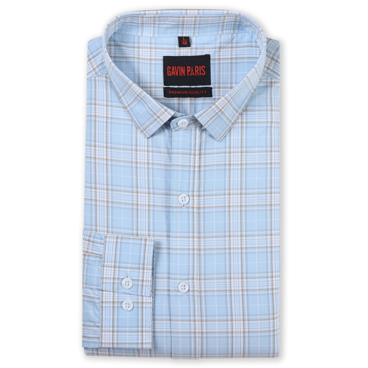 Sky Blue Checkered Slim Fit Cotton Men's Full Sleeve Shirt (GP373)