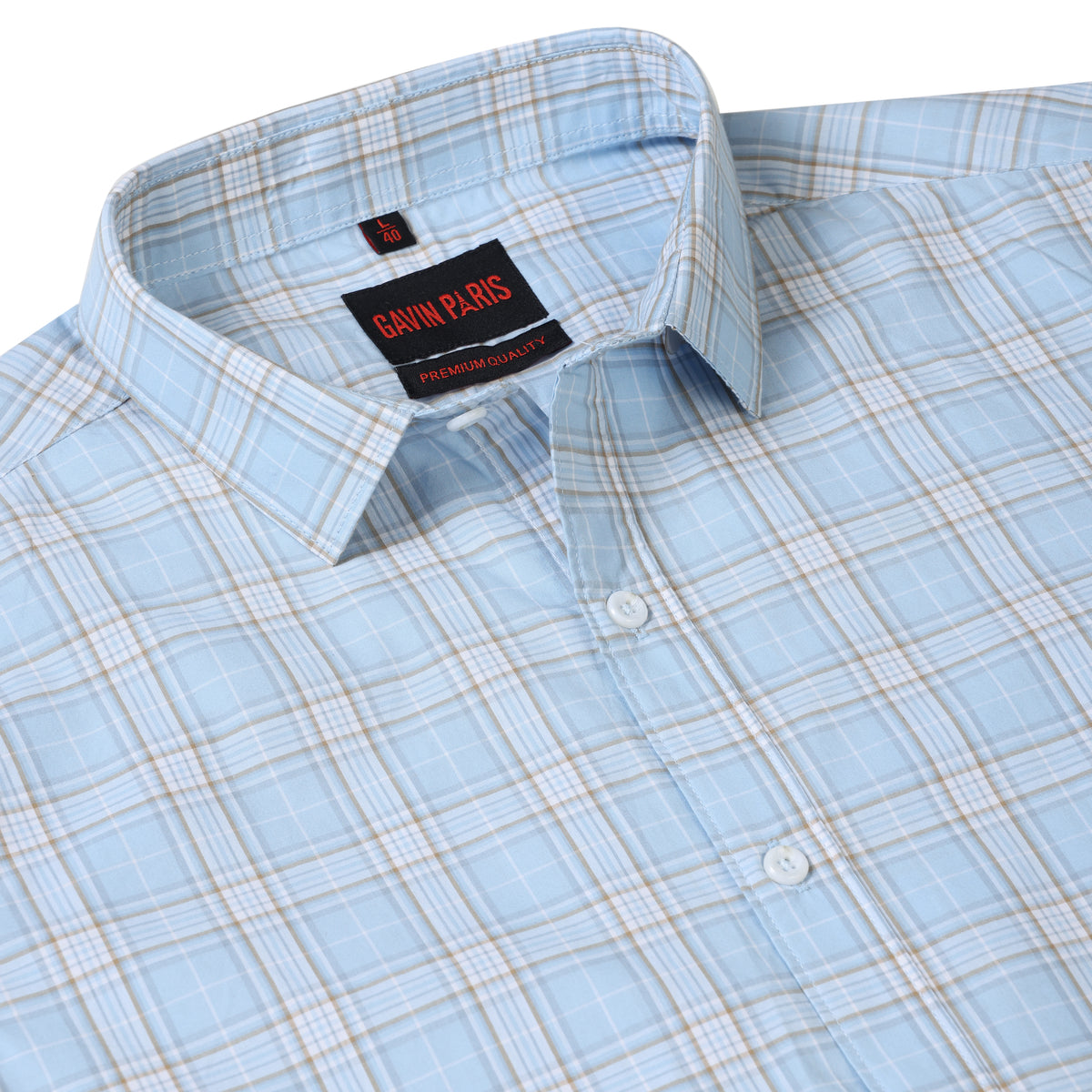 Sky Blue Checkered Slim Fit Cotton Men's Full Sleeve Shirt (GP373)