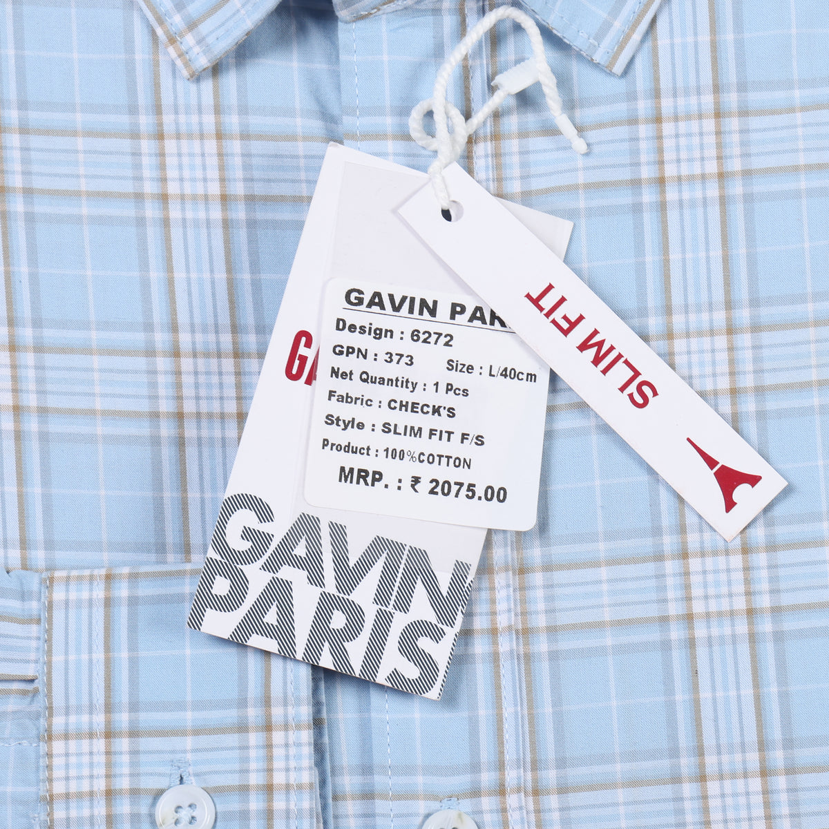 Sky Blue Checkered Slim Fit Cotton Men's Full Sleeve Shirt (GP373)