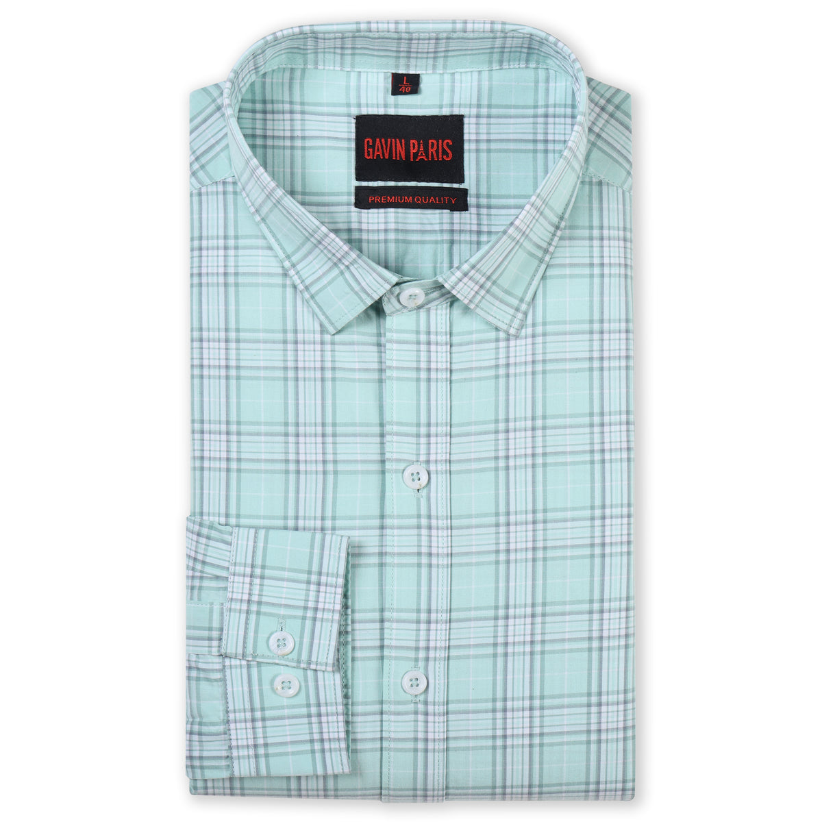 Mint Green Checkered Slim Fit Cotton Men's Full Sleeve Shirt (GP374)