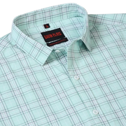 Mint Green Checkered Slim Fit Cotton Men's Full Sleeve Shirt (GP374)