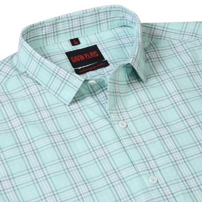 Mint Green Checkered Slim Fit Cotton Men's Full Sleeve Shirt (GP374)